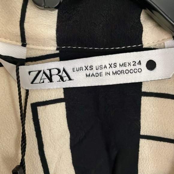 Zara White Black Stripe Long Sleeve Midi Dress Size XS - Picture 3 of 8